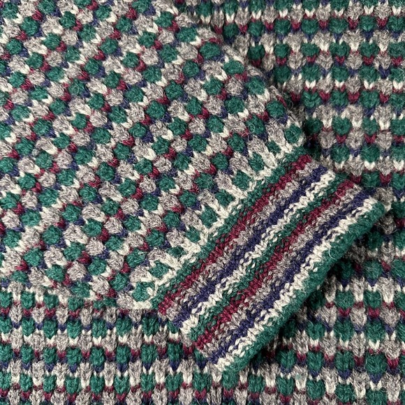 Vtg Eddie Bauer Mens XL 100% Wool Chunk Knit Sweater Green Burgundy Crew Neck - Picture 3 of 14